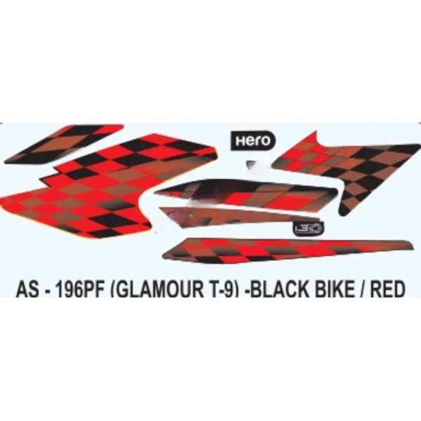 Graphics Sticker Set For Hero Glamour I3s | Type 9 | Black Vehicle | Red Sticker | Both Sides