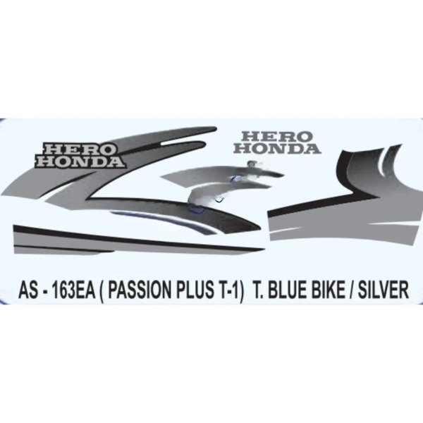 Graphics Sticker Set For Hero Honda Passion Plus | Type 1 | Black Vehicle | Silver Sticker | Both Sides