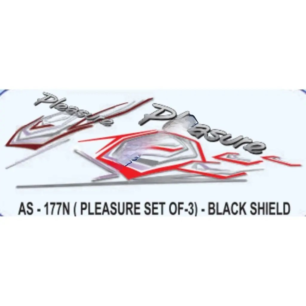 Graphics Sticker Set For Hero Honda Pleasure | Set Of 3 | Black Shield Sticker | Both Sides
