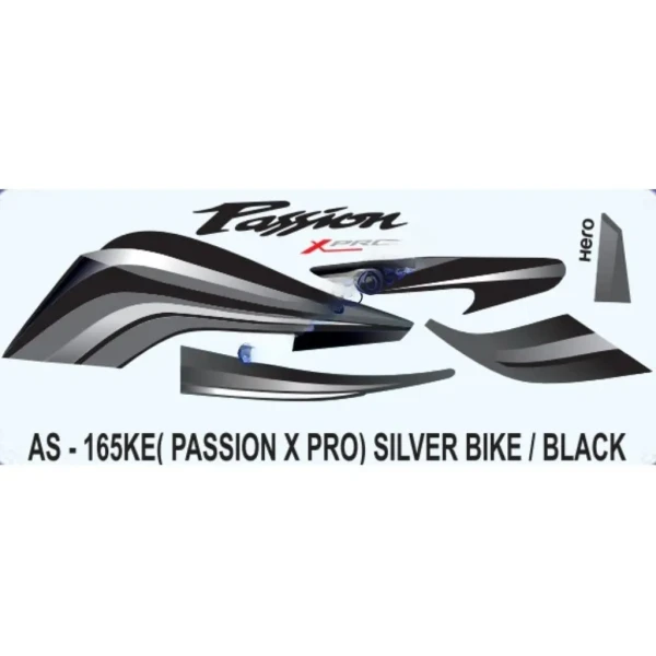 Graphics Sticker Set For Hero Passion X Pro | Type 2 | Silver Vehicle | Black Sticker | Both Sides