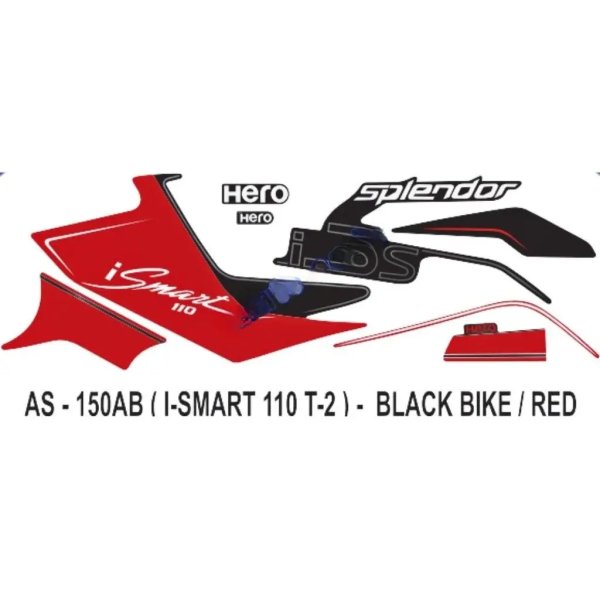 Graphics Sticker Set For Hero Splendor Ismart 110 I3s | Type 2 | Black Vehicle | Red Sticker | Both Sides