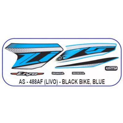 Graphics Sticker Set For Honda Livo | Black Vehicle | Blue & Black Sticker | Both Sides