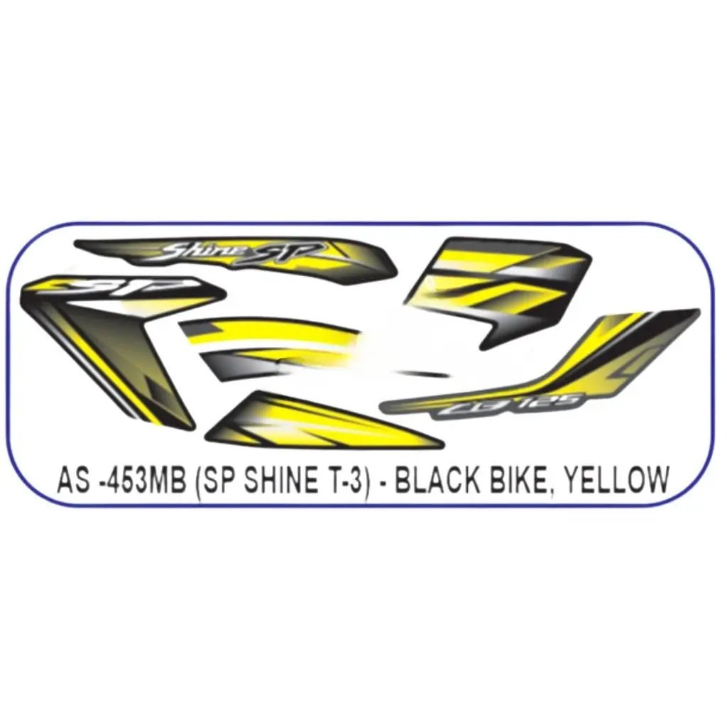 Graphics Sticker Set For Honda Sp Shine | Type 3 | Black Vehicle | Yellow Sticker | Both Sides