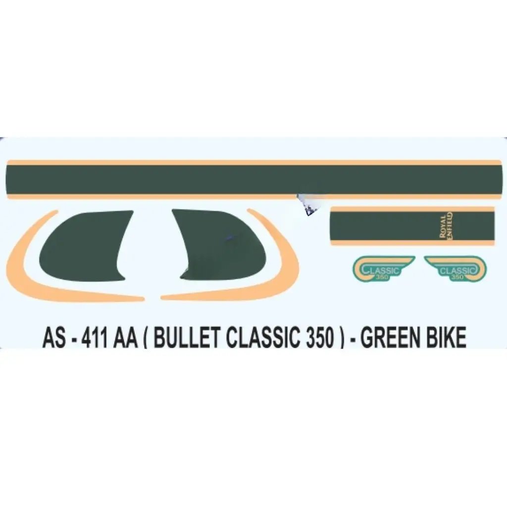 Graphics Sticker Set For Royal Enfiled Bullet Classic 350 | Green Vehicle | Both Sides