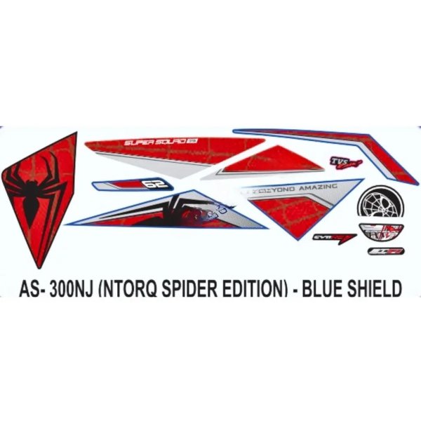 Graphics Sticker Set For Tvs Ntorq 125 | Spider Edition | Blue Vehicle | Blue Shield Sticker | Both Sides