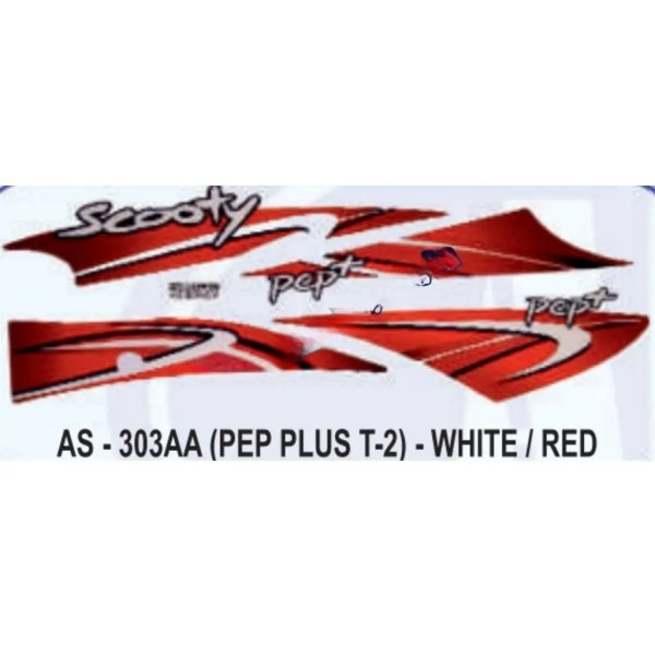 Graphics Sticker Set For Tvs Scooty Pep Plus | Type 2 | White | Red Sticker | Both Sides