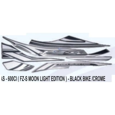 Graphics Sticker Set For Yamaha Fz-s | Moon Light Edition | Black Vehicle | Chrome Sticker | Both Sides