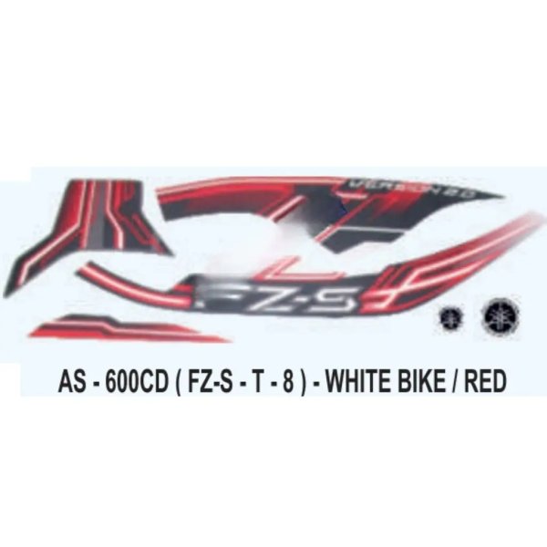 Graphics Sticker Set For Yamaha Fz-s | Type 8 | White Vehicle | Red Sticker | Both Sides