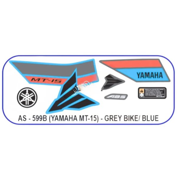 Graphics Sticker Set For Yamaha Mt 15 | Grey Vehicle | Blue Sticker | Both Sides