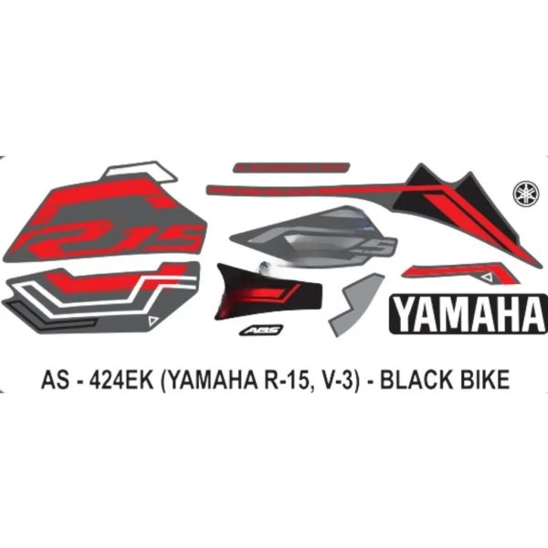 Graphics Sticker Set For Yamaha R15 V3 | Abs | Black Vehicle | Red Sticker | Both Sides