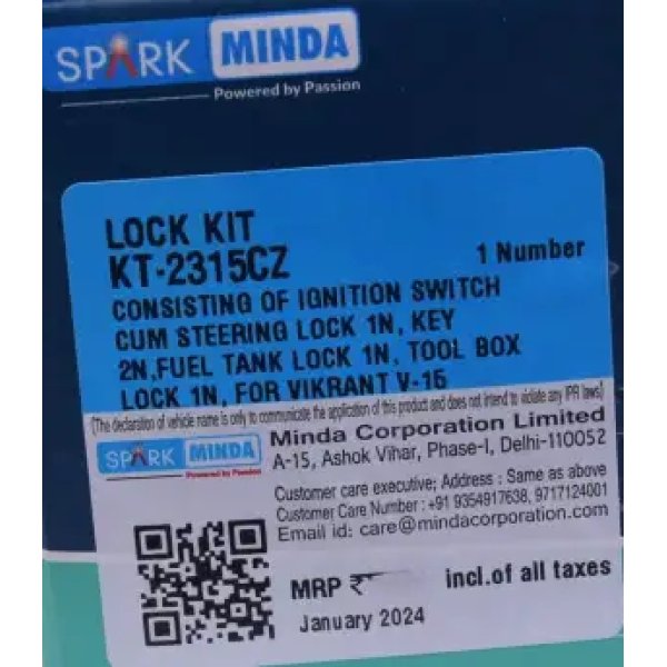 Lock Kit Set of 3 For Bajaj Vikrant V-15 | Spark Minda