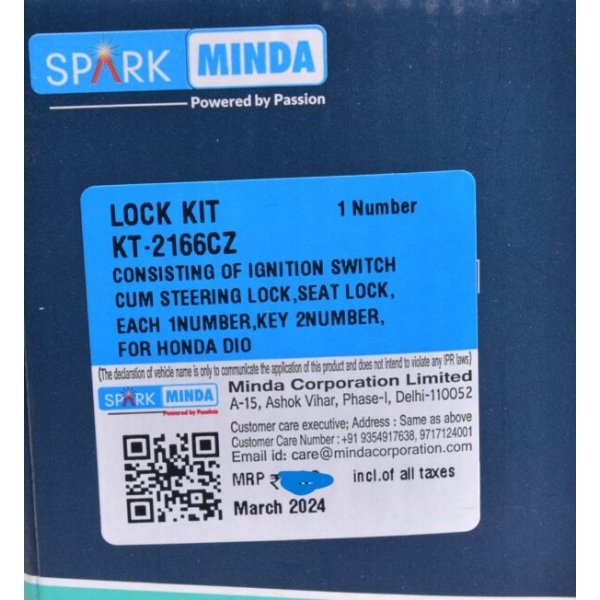 Lock Kit With Long Keys Set Of 2 For Honda Dio New Model BS6 | Spark Minda