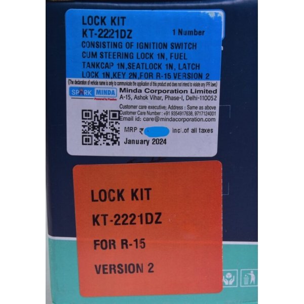 Lock Set Of For Yamaha R15 V2 Spark Minda Indian Bikes Spares