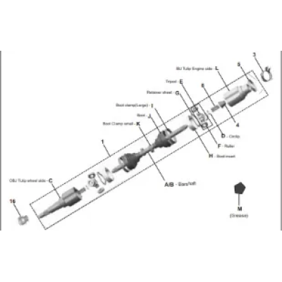 KIT BARSHAFT LEFT HAND BH551418 RE C 36BH0039 3W BAJAJ RE-MAXIMA CARGO - DIESEL BS3 BS4 BS6 (OEM)